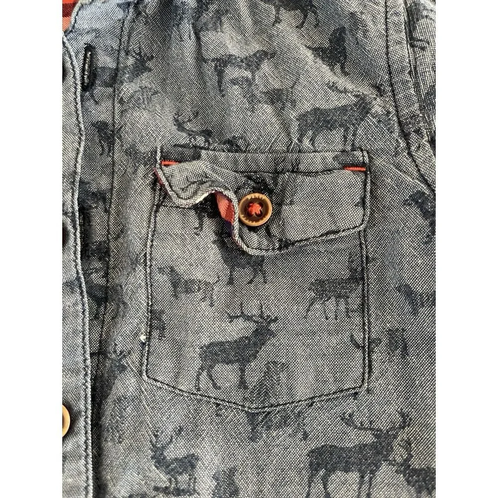 Ted Baker Baby Boys 2T Blue Denim Button‎ Up Shirt Dressy Woodland Deer Dogs